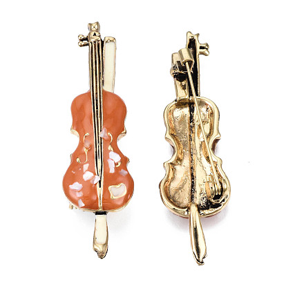 Pin de esmalte de violín con concha, insignia de aleación chapada en oro claro para ropa de mochila, libre y sin plomo níquel