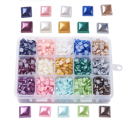 15 цвета абс пластмассовые имитационные жемчужные кабошоны, квадратный