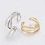 Brass Micro Pave Cubic Zirconia Finger Rings, Cuff Rings, Open Rings