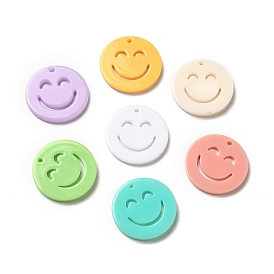 Opaque Acrylic Pendants, Flat Round with Smiling Face