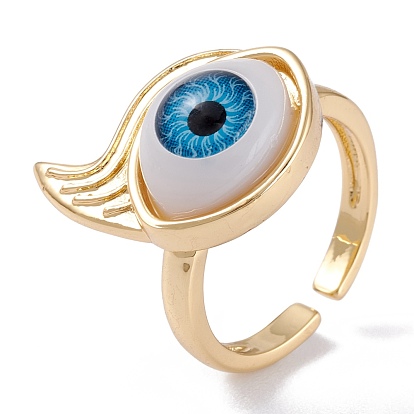 Латунь манжеты кольца, открытые кольца, со смолевыми бусинами, долговечный, реальный 18 k позолоченный, злые глаза