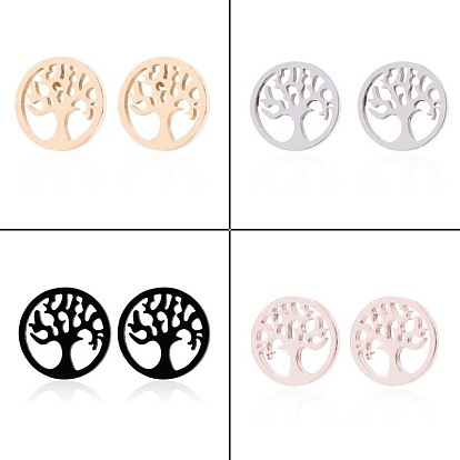 304 Stainless Steel Tree of Life Stud Earrings for Women