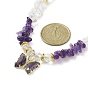 Glass Butterfly Pendant Necklace, Natural Gemstone Chips & Shell Pearl Beaded Necklace for Women