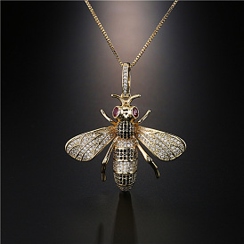 18K Gold Plated Bee Necklace with Zircon Stone for Punk Hip Hop Style