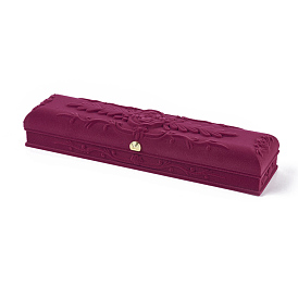 Boîtes de collier de velours motif fleur rose, boîtes à bijoux, avec du tissu et du plastique, rectangle