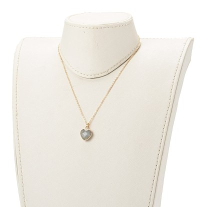 Ожерелья с подвесками в виде сердца из смешанных природных драгоценных камней, с латунным кабельных цепей, золотые