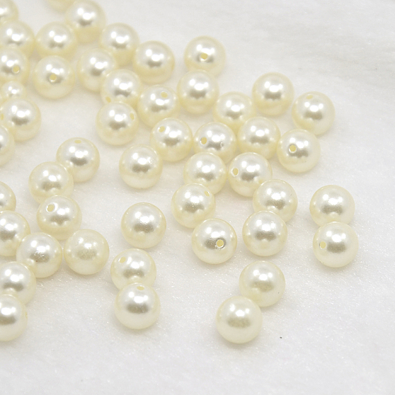 Perles rondes en plastique imitation abs, la moitié foré, 8mm, Trou: 1mm