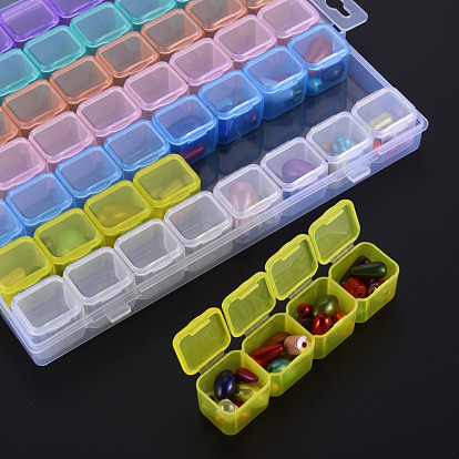 Rectangle Polypropylene(PP) Bead Storage Containers, with Hinged Lid and 56 Grids, Each Row Has 8 Grids, for Jewelry Small Accessories