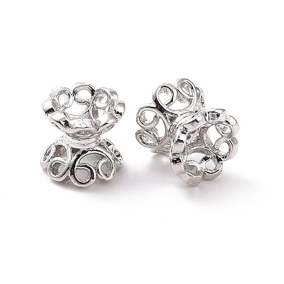 Eco-friendly Brass Double Bead Caps, Cadmium Free & Lead Free, Long-Lasting Plated, 4-Petal, Flower