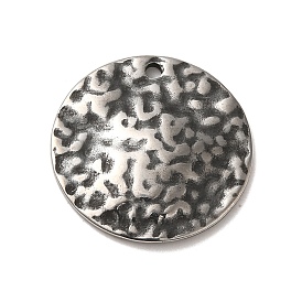 304 Stainless Steel Pendants, Textured, Flat Round Charms