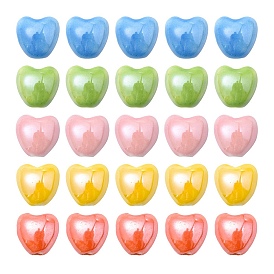 25Pcs 5 Colors Pearlized Handmade Porcelain Beads, Heart