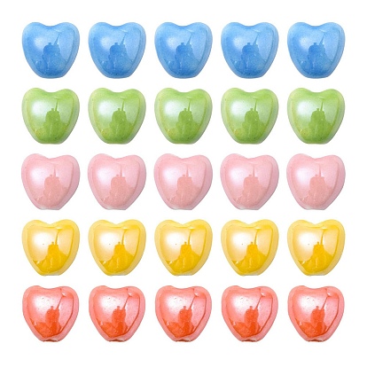 25pcs 5 couleurs perles de porcelaine nacrées faites à la main, cœur