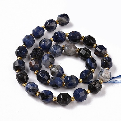 Brins de perles de sodalite naturelles avec des perles de rocaille, tambour à barillet bicône à facettes