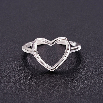 SHEGRACE Simple Design 925 Sterling Silver Cuff Rings, Open Rings, with Hollow Heart