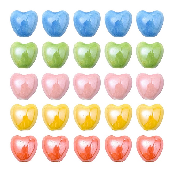 25pcs 5 couleurs perles de porcelaine nacrées faites à la main, cœur