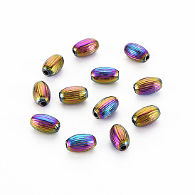 Rack Plating Rainbow Color Alloy Beads, Cadmium Free & Nickel Free & Lead Free, Oval