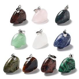 Mixed Gemstone Pendants, Bear Charms with Platinum Plated Metal Snap on Bails, Mixed Dyed and Undyed