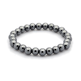 Non-magnetic Hematite Beaded Ball Stretch Bracelets for Valentine's Day Gift