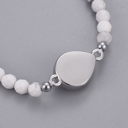 Bracelets de perles tressées naturelles de pierres précieuses, avec des résultats en laiton d'agate druzy et cordon en nylon, facette