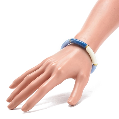 Imitation Jade Acrylic Curved Tube Beaded Stretch Bracelet for Women