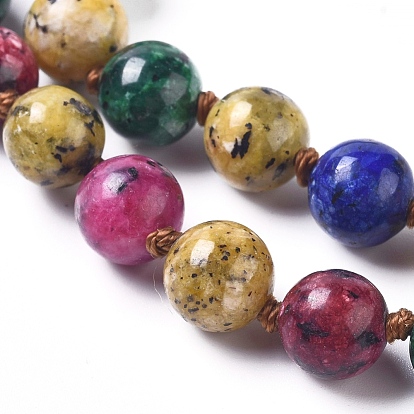Dyed Natural Sesame Jasper/Kiwi Jasper Beaded Necklaces, with Nylon Cord