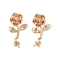 Brass Stud Earring Findings, for Half Drilled Beads, with Clear Cubic Zirconia, Cadmium Free & Nickel Free & Lead Free, Flower
