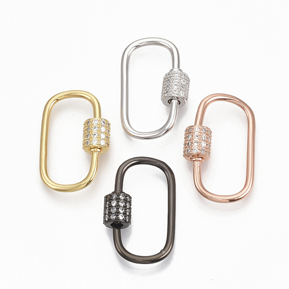 Laiton micro pave clair zircone cubique vis mousqueton charmes de verrouillage, pour la fabrication de colliers, ovale