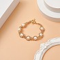 Natural Pearl Beaded Bracelet, Brass Round Braided Bracelet with 304 Stainless Steel Clasps for Women