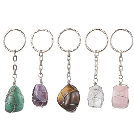 Porte-clés pendentif en pierres précieuses naturelles mélangées