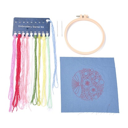 Embroidery Kit, DIY Cross Stitch Kit, with Embroidery Hoops, Needle & Cloth with Pattern, Colored Thread, Instruction