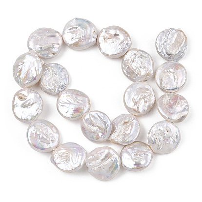 Perle baroque naturelle perles de perles de keshi, perles de grande pièce de monnaie, perle de culture d'eau douce, plat rond