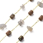 Natural Mixed Gemstone Chips & Column Beaded Chains, with Brass Findings, Soldered, with Spool