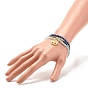 Ensemble de bracelets extensibles en pierre, bracelets perles rondes lapis lazuli naturel & aigue marine & pyrite, bracelets à breloques en laiton plat rond avec arbre de vie pour femme, or