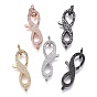 Brass Micro Pave Cubic Zirconia Lobster Claw Clasps, with Bail Beads/Tube Bails, Long-Lasting Plated, Number 8