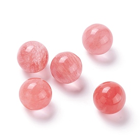 Pastèque perles de verre en pierre, pas de trous / non percés, pour création de fil enroulé pendentif , ronde