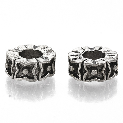 Tibetan Style Alloy Beads, Large Hole Beads, Cadmium Free & Lead Free, Column with Flower
