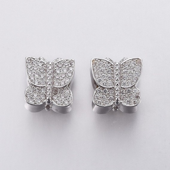 Micro cuivres ouvrent zircone cubique perles européennes, Perles avec un grand trou   , papillon, clair