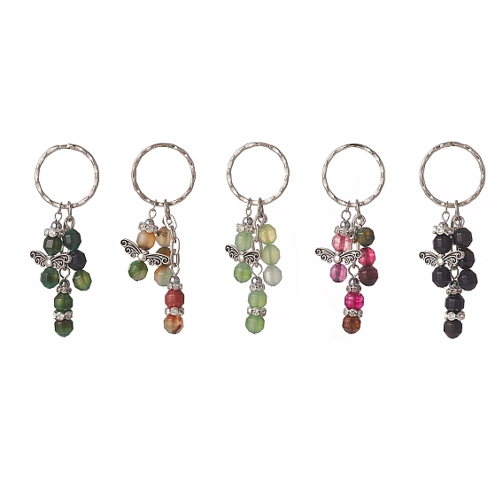 Porte-clés pendentif en perles d'hématite synthétiques non magnétiques en agate naturelle et galvanoplastie, avec 304 accessoires en acier inoxydable, ange