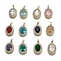 Golden Plated Brass Micro Pave Clear Cubic Zirconia Pendants, with Glass, with Snap on Bails, Long-Lasting Plated, Oval