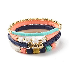 Word Love Stretch Bracelets Set, Polymer Clay Hieishi Beads Surfering Bracelets for Women