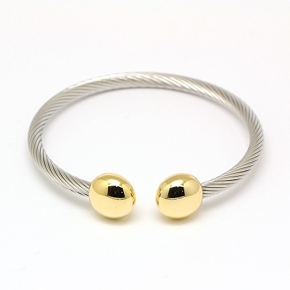 304 Stainless Steel Torque Bangles, Cuff Bangles, with Flat Round Findings
