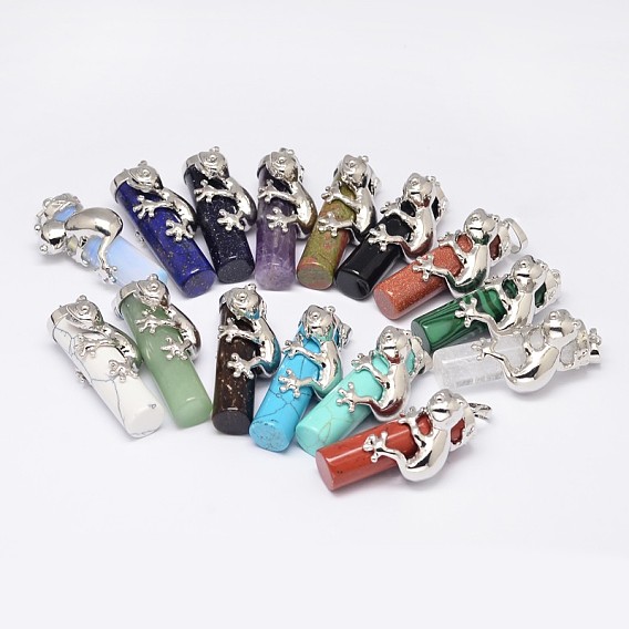 Column Gemstone Pendants, Dyed, with Platinum Tone Lizard Alloy Findings, 41x14x16mm, Hole: 7x5mm