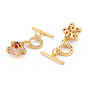 Brass Micro Pave Cubic Zirconia Toggle Clasps, Nickel Free, Star & Bar, Real 18K Gold Plated