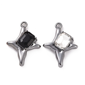 Rack Plating Alloy Glass Pendants, Gunmetal Tone Star with Rectangle Charms, Cadmium Free & Lead Free & Nickle Free