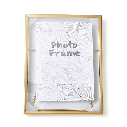 Glass Picture Frame with Iron Easel, Photo Display for Desk, Rectangle