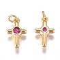Brass Micro Pave Cubic Zirconia Tiny Cross Charms, with Jump Ring, Long-Lasting Plated