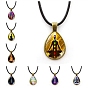 Yoga Theme Alloy Teardrop Pendant Necklace with Wax Rope for Women