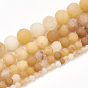 Natural Yellow Jade Beads Strands, Frosted, Round