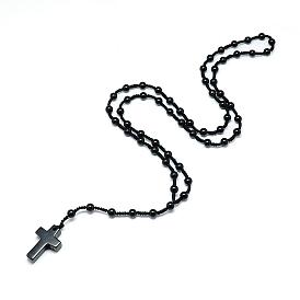 Gemstone Pendant Necklaces, with Polyester Braided Rope, Cross
