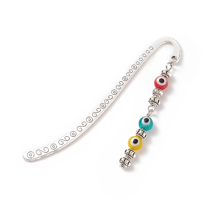 Tibetan Style Alloy Bookmarks/Hairpins, Pendant Book Marker, with Handmade Evil Eye Lampwork Round Beads
